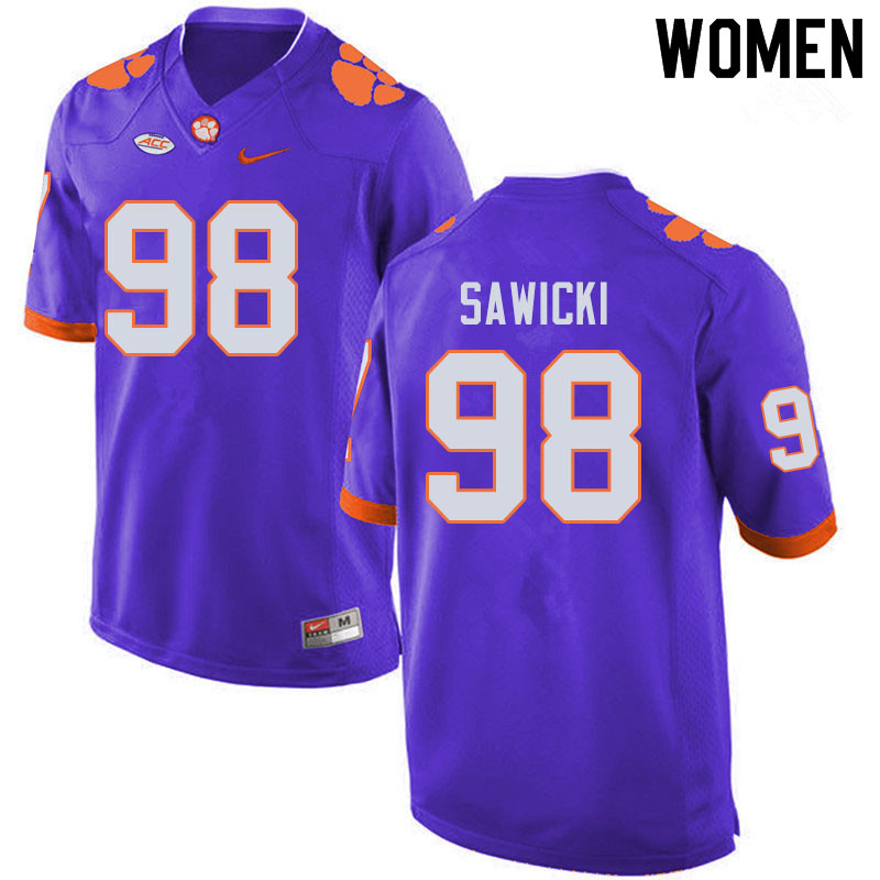 Women #98 Steven Sawicki Clemson Tigers College Football Jerseys Sale-Purple - Click Image to Close